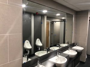 bespoke corporate bathroom mirror installation