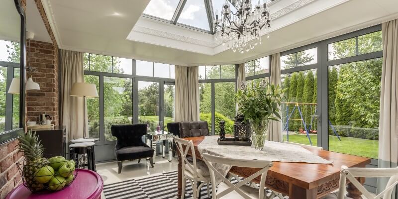 tiled roof conservatory with small overhead window