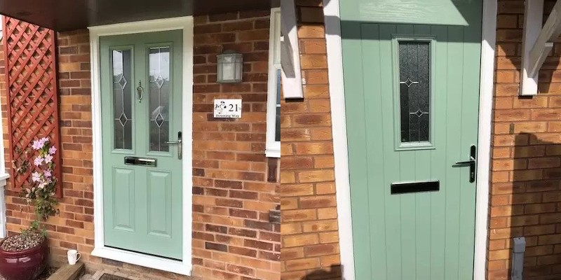 two green front doors